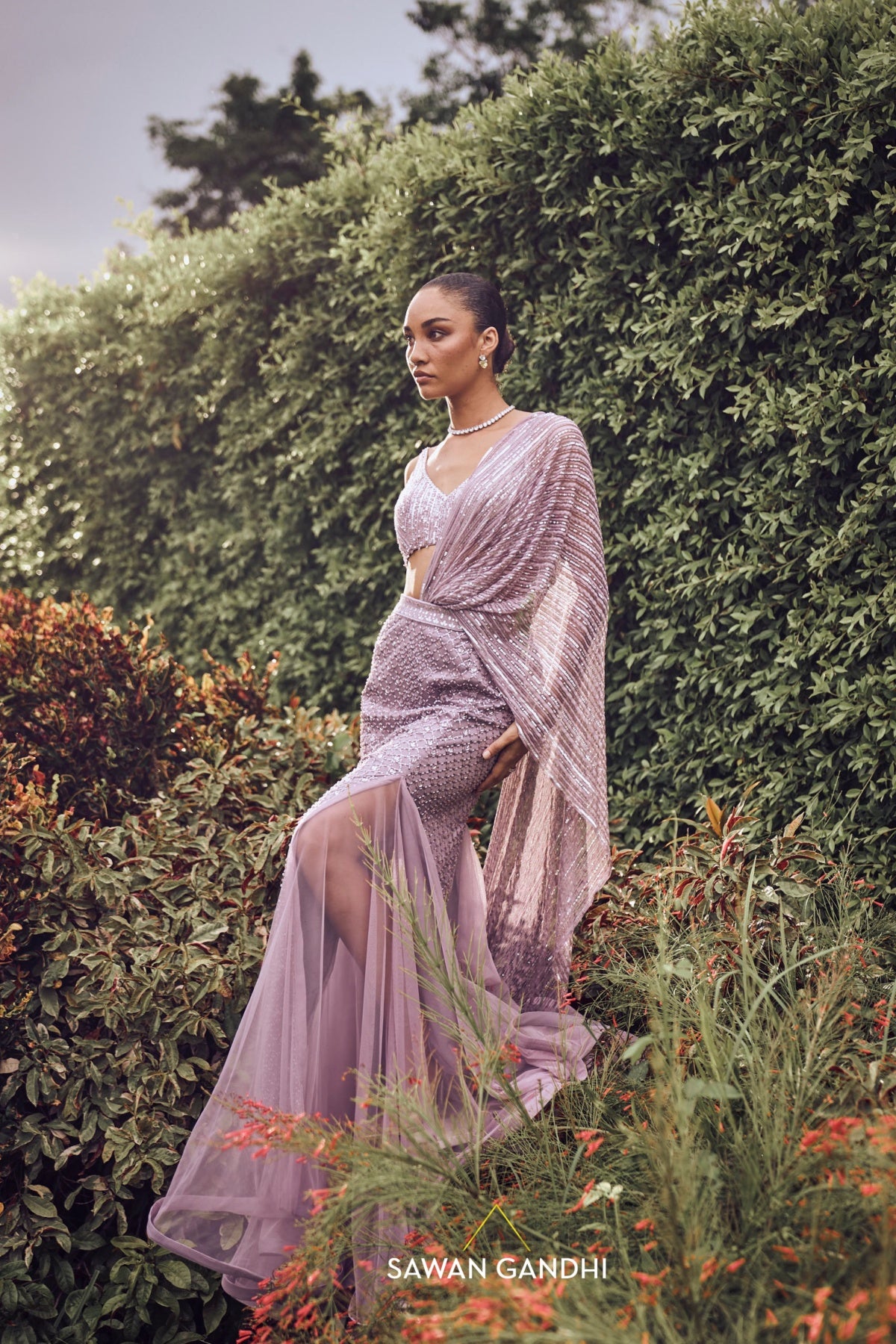Lilac fishcut drape saree