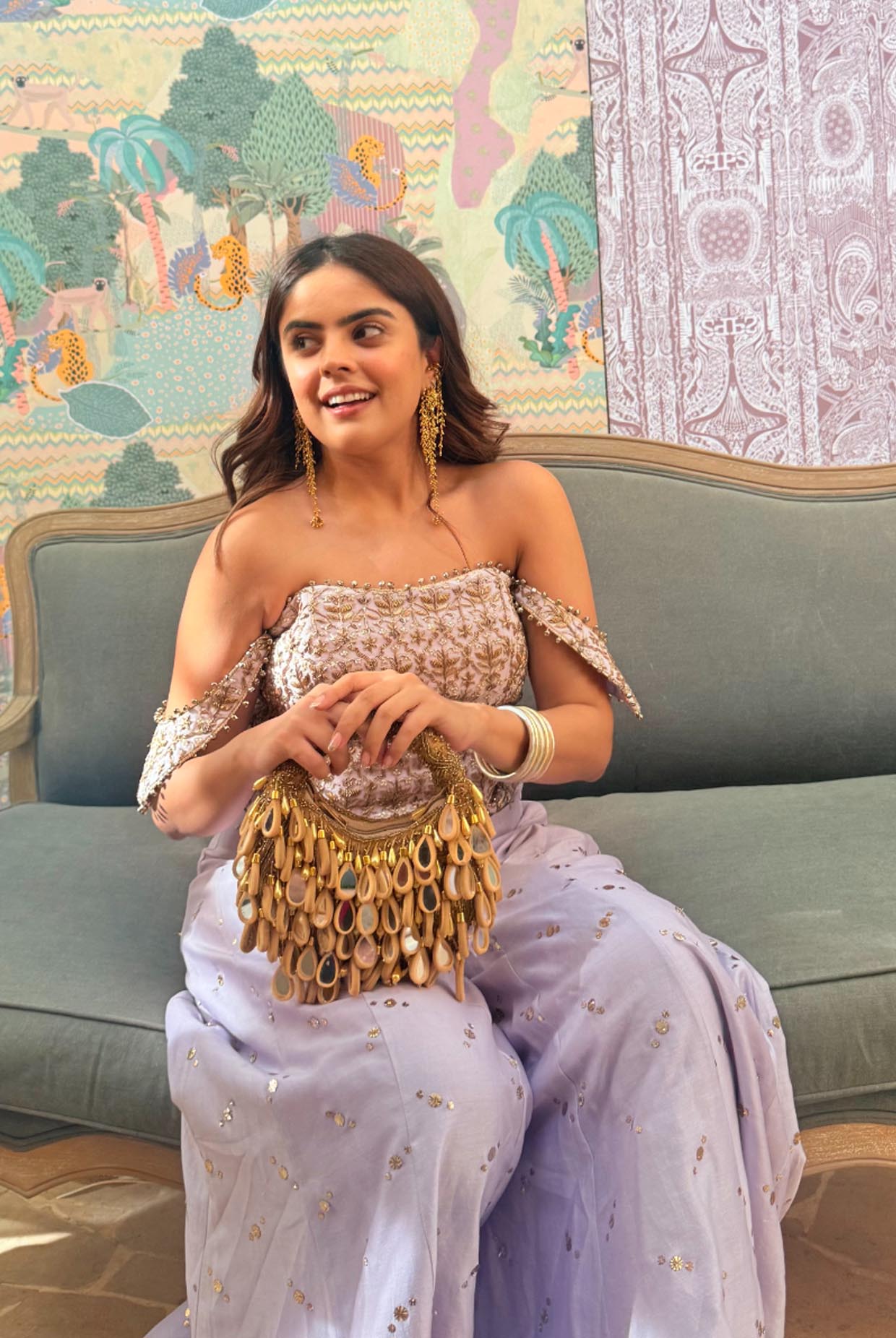 Lilac Georgette Embroidered Corset And Mukaish Silkmul Sharara