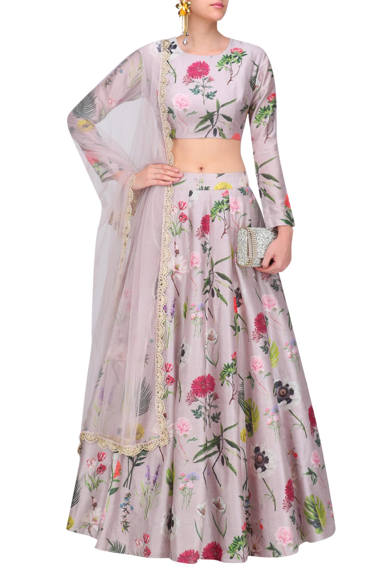 Lilac Printed Choli & Lehenga With Lilac Dupatta