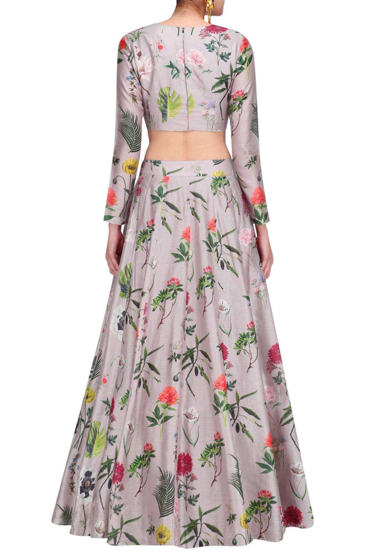 Lilac Printed Choli & Lehenga With Lilac Dupatta