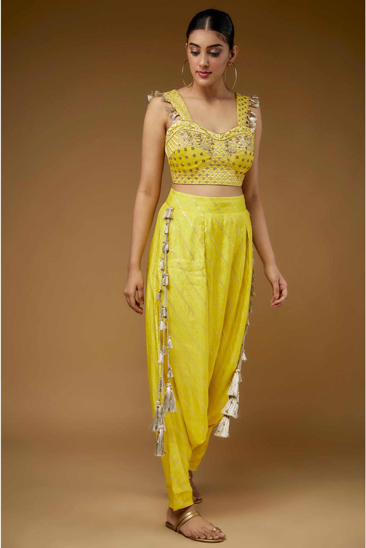 Lime Embroidered Corset Top With Low-crotch Pant