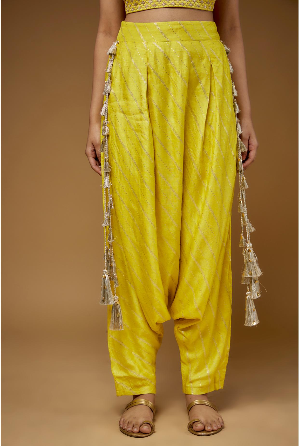 Lime Embroidered Corset Top With Low-crotch Pant