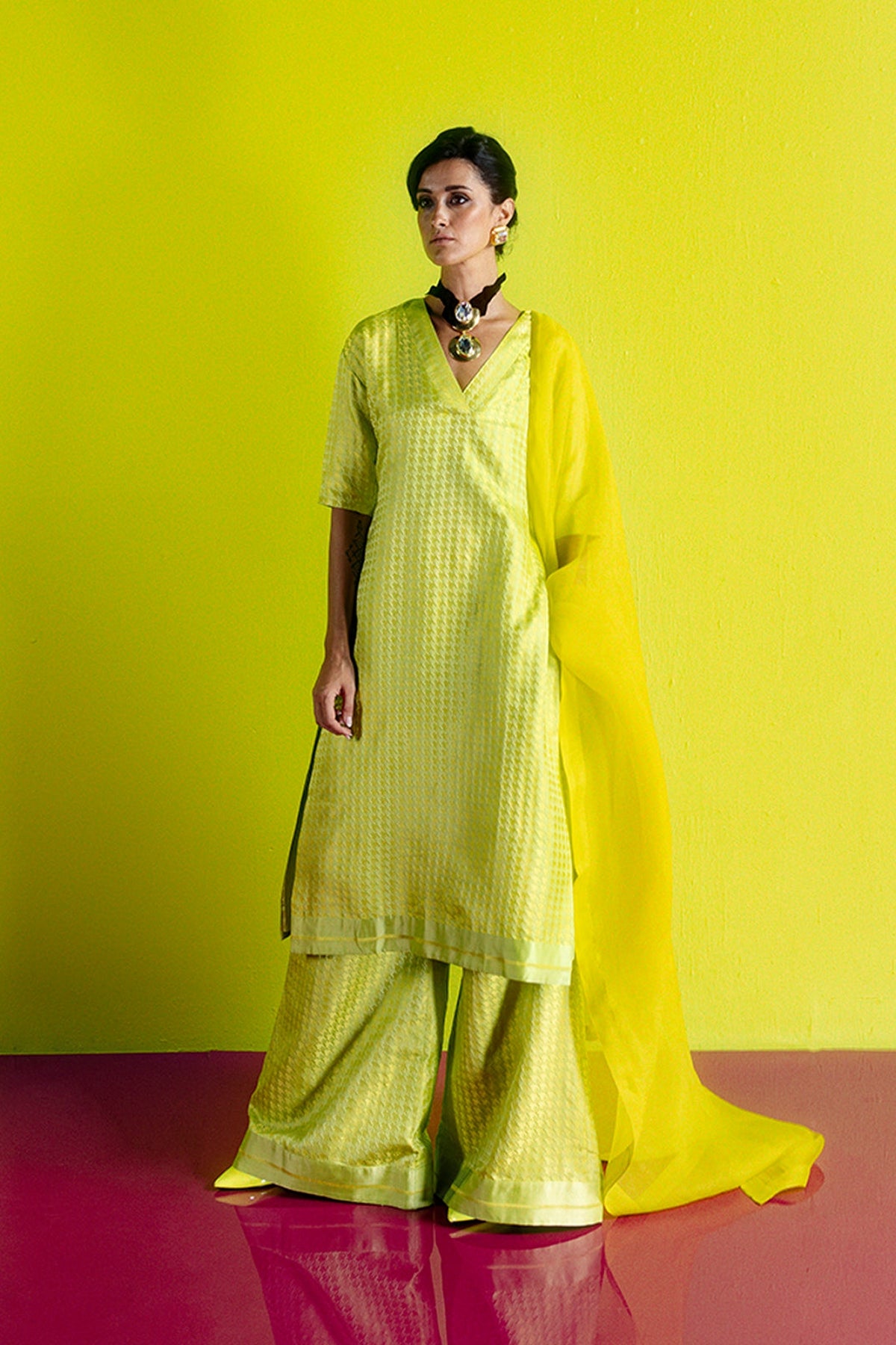 Lime Gerum A-line Kurta Set