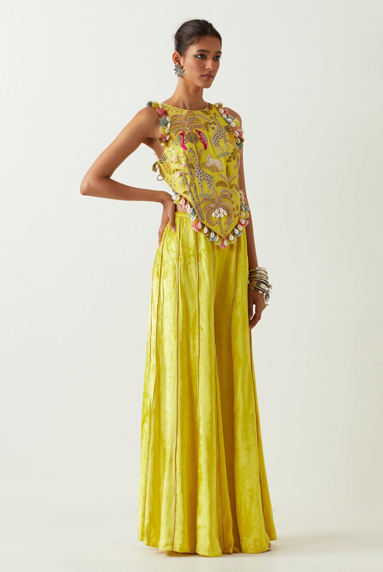 Lime Green Embroidered Choli With Sharara