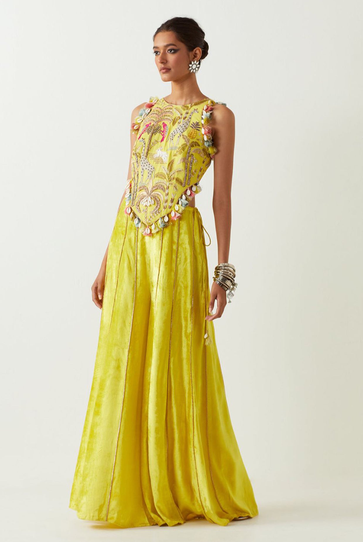 Lime Green Embroidered Choli With Sharara