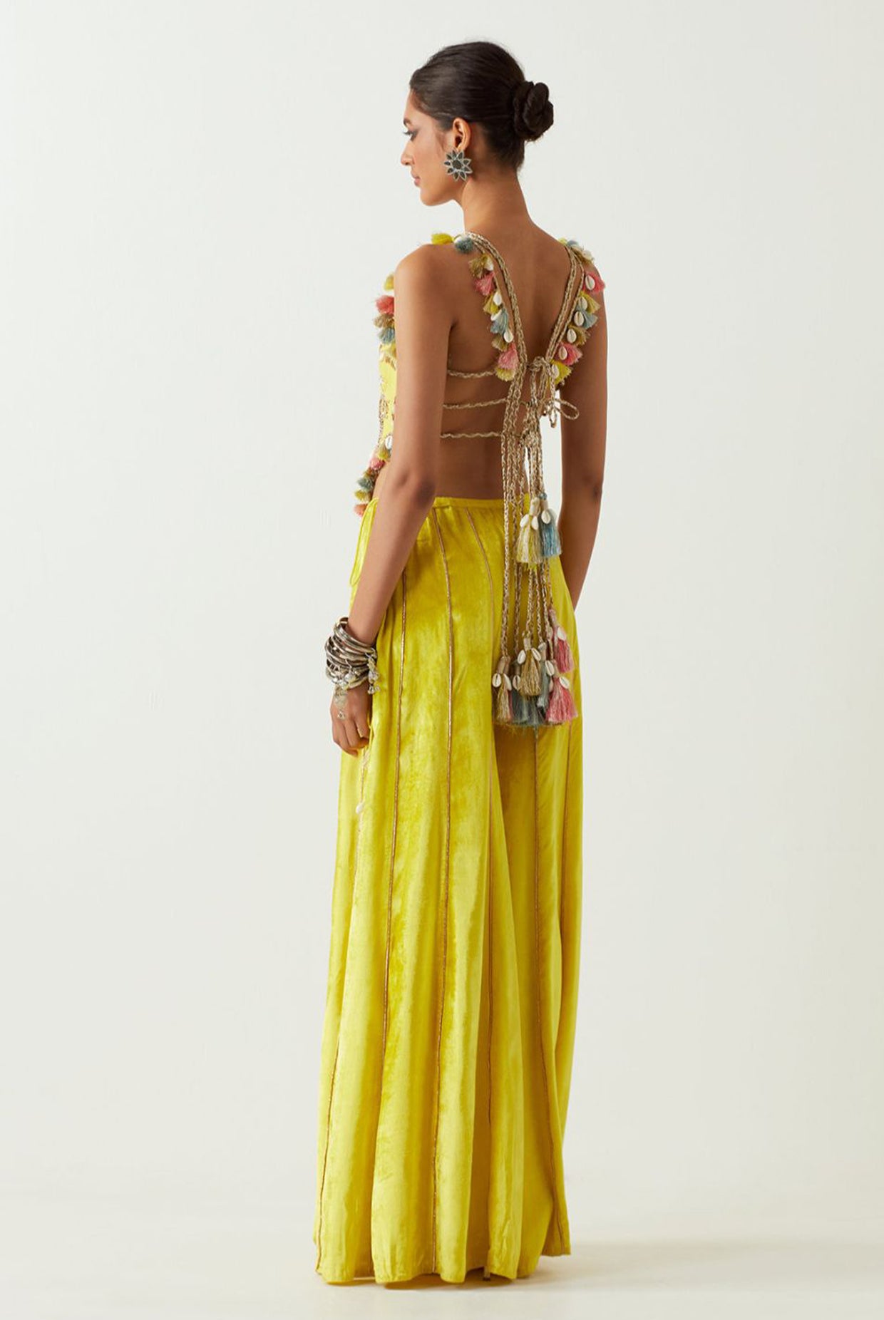 Lime Green Embroidered Choli With Sharara