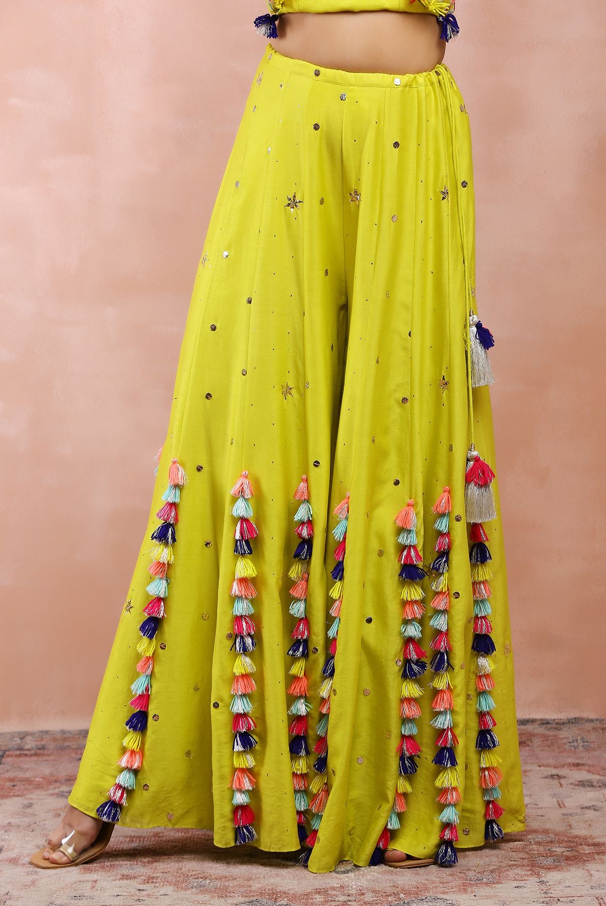 LIME GREEN EMBROIDERED CHOLI WITH SHARARA