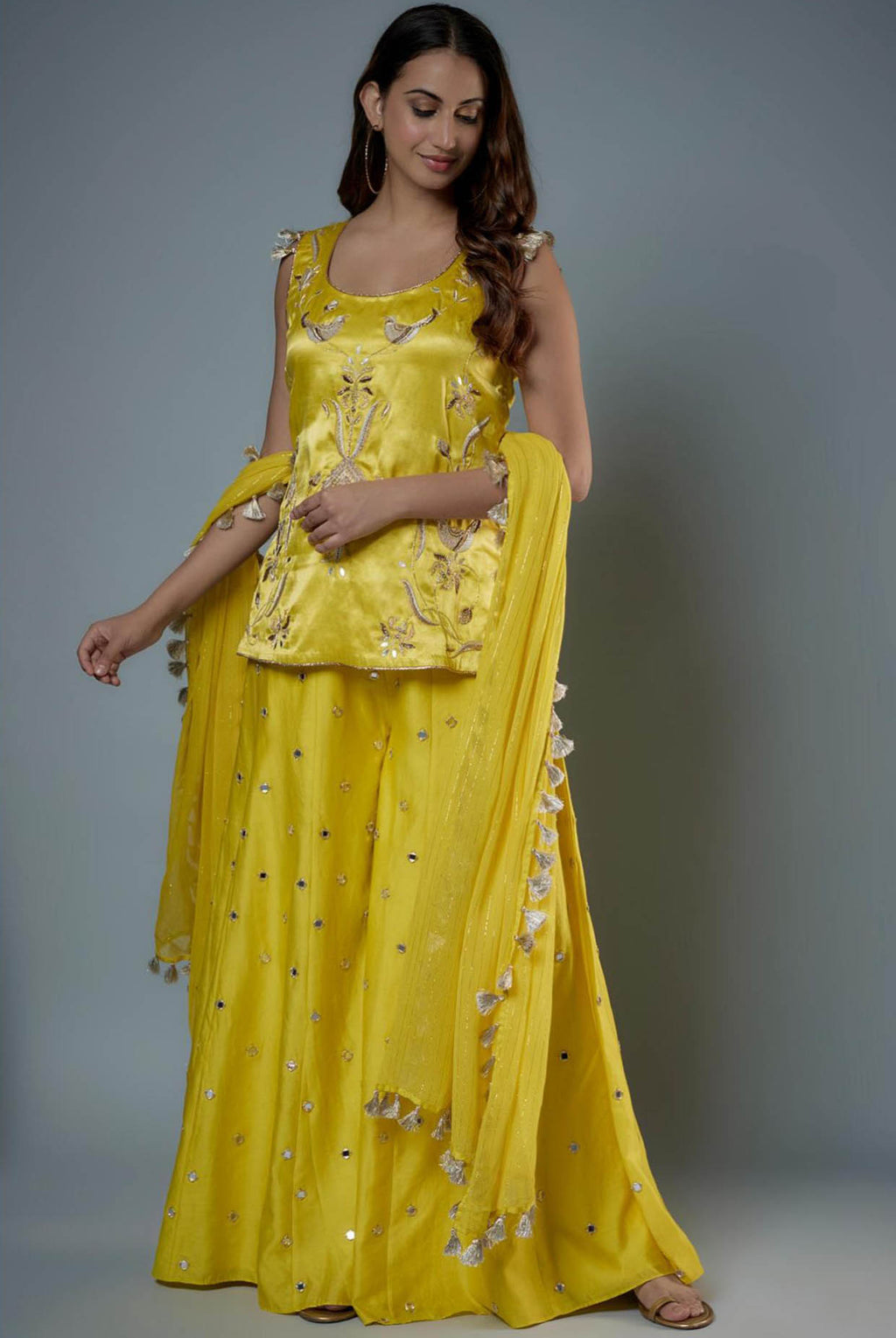 Green Leaf Print Short Kurta With Sharara main image 0