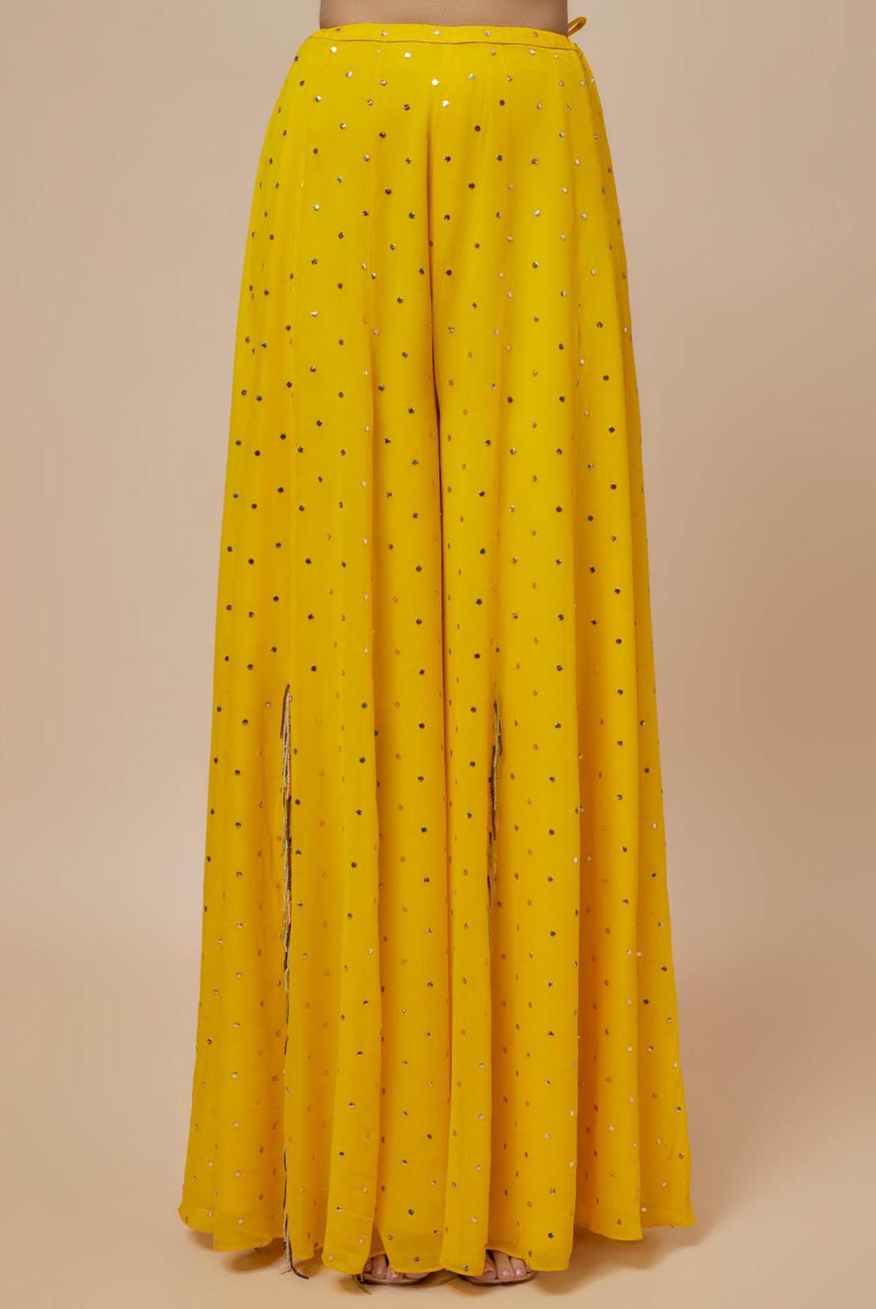 Lime Yellow Embroidered Back Tie-Up Choli And Sharara