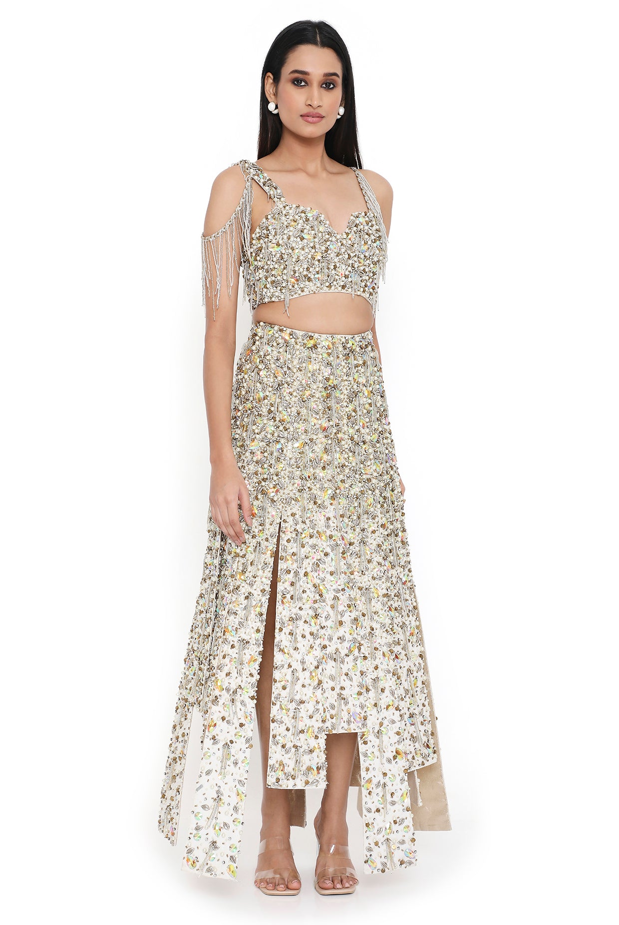 Lumina Off White Embroidered Choli With High Low Skirt