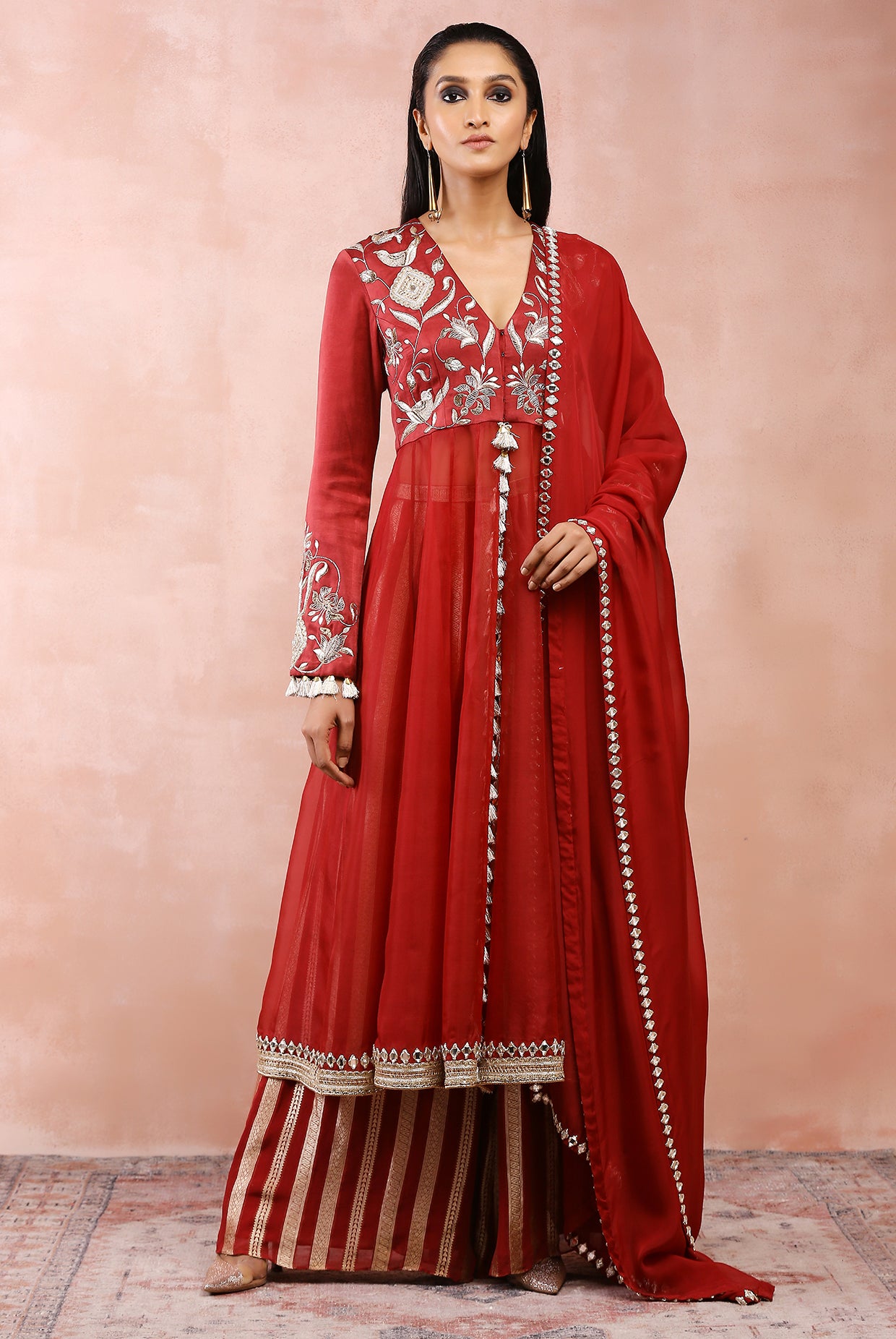 MAROON EMBROIDERED ANARKALI WITH PALAZZO AND DUPATTA