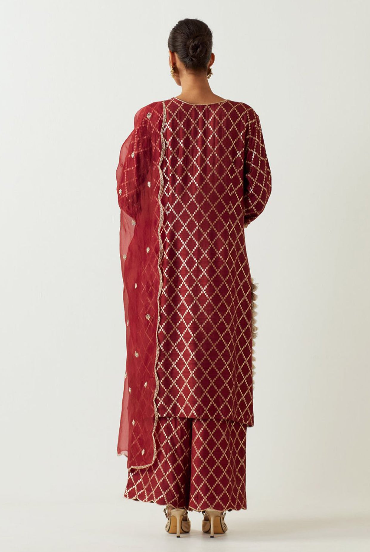 Maroon Embroidered Kurta With Pant And Embroidered Dupatta