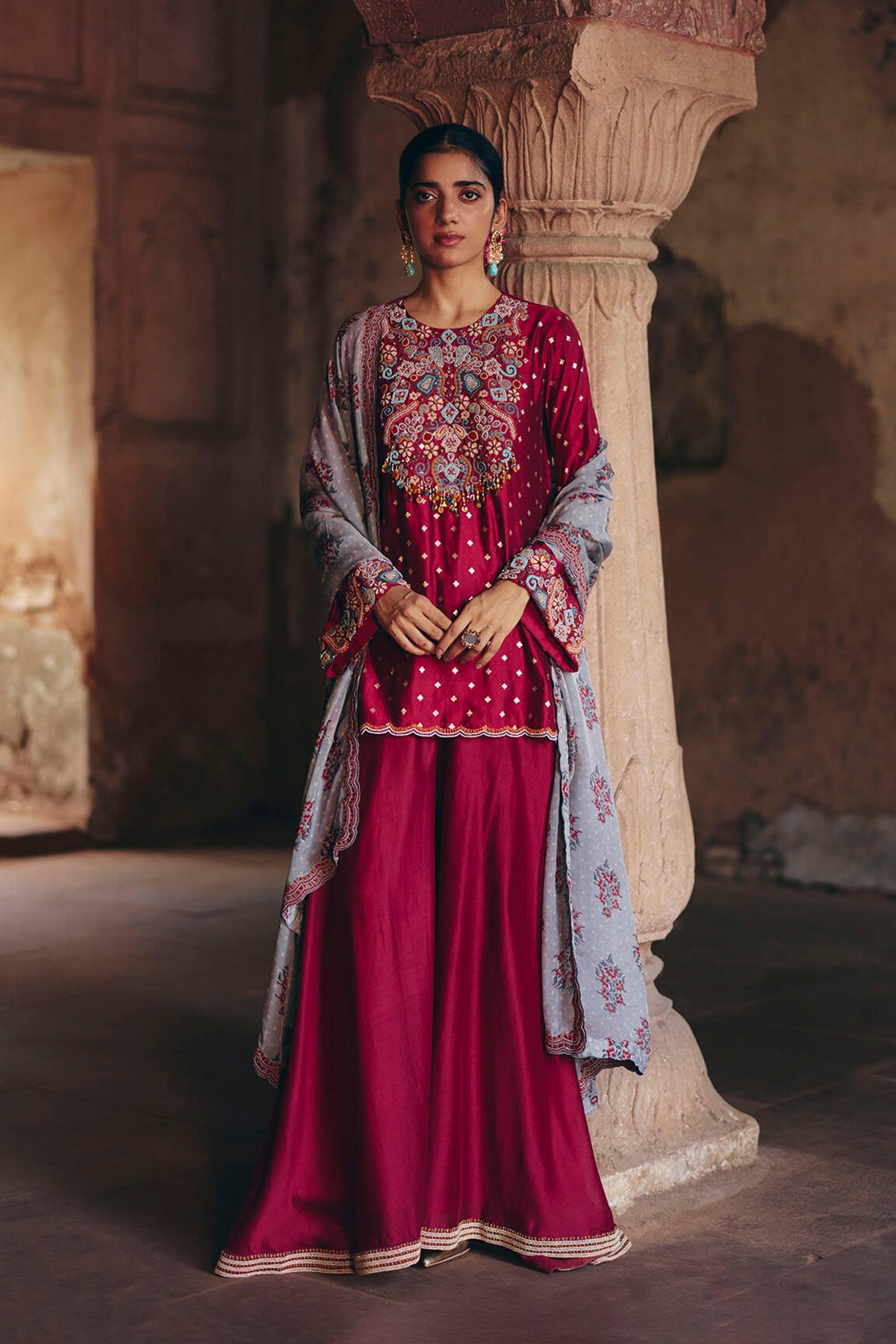 Maroon kurta sharara set