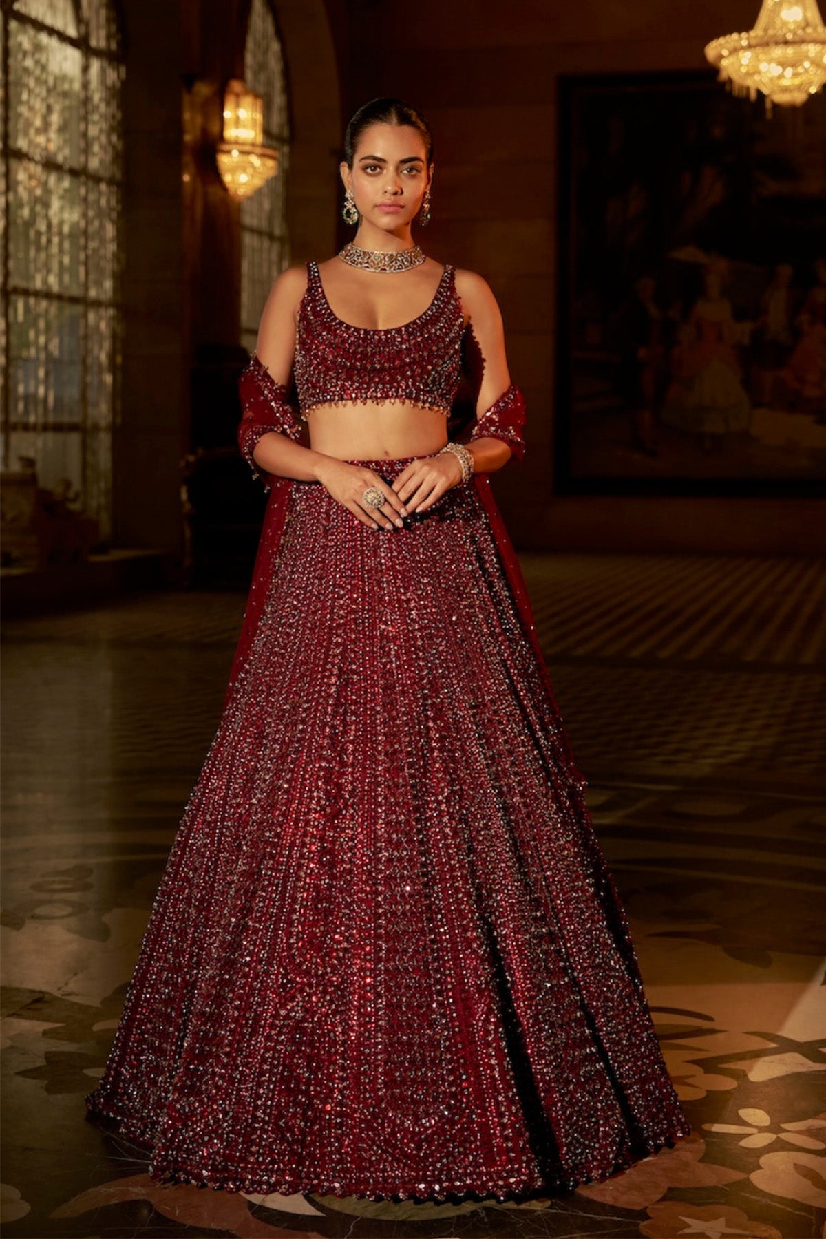 Maroon Sequin Lehenga Set
