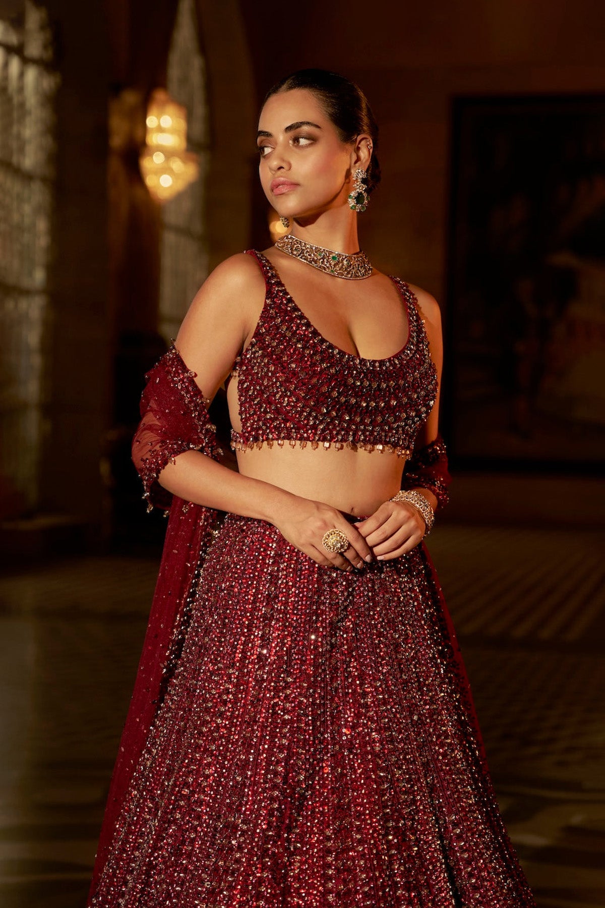 Maroon Sequin Lehenga Set