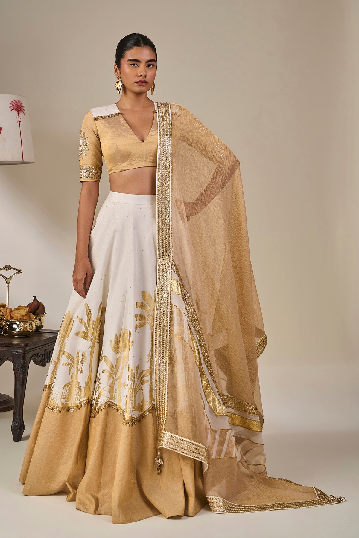 Ivory Backwater Postcard Lehenga Set