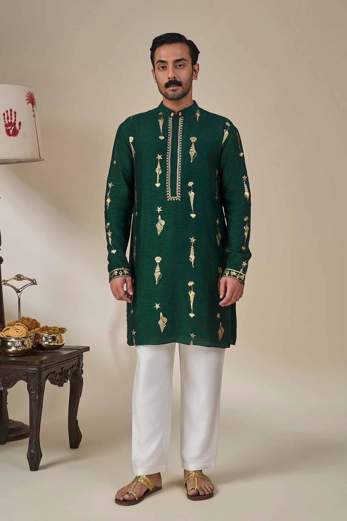 Bottle Green Kochi Conch Kurta Set