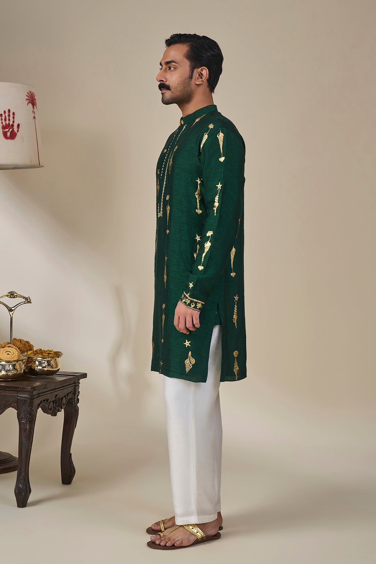 Bottle Green Kochi Conch Kurta Set