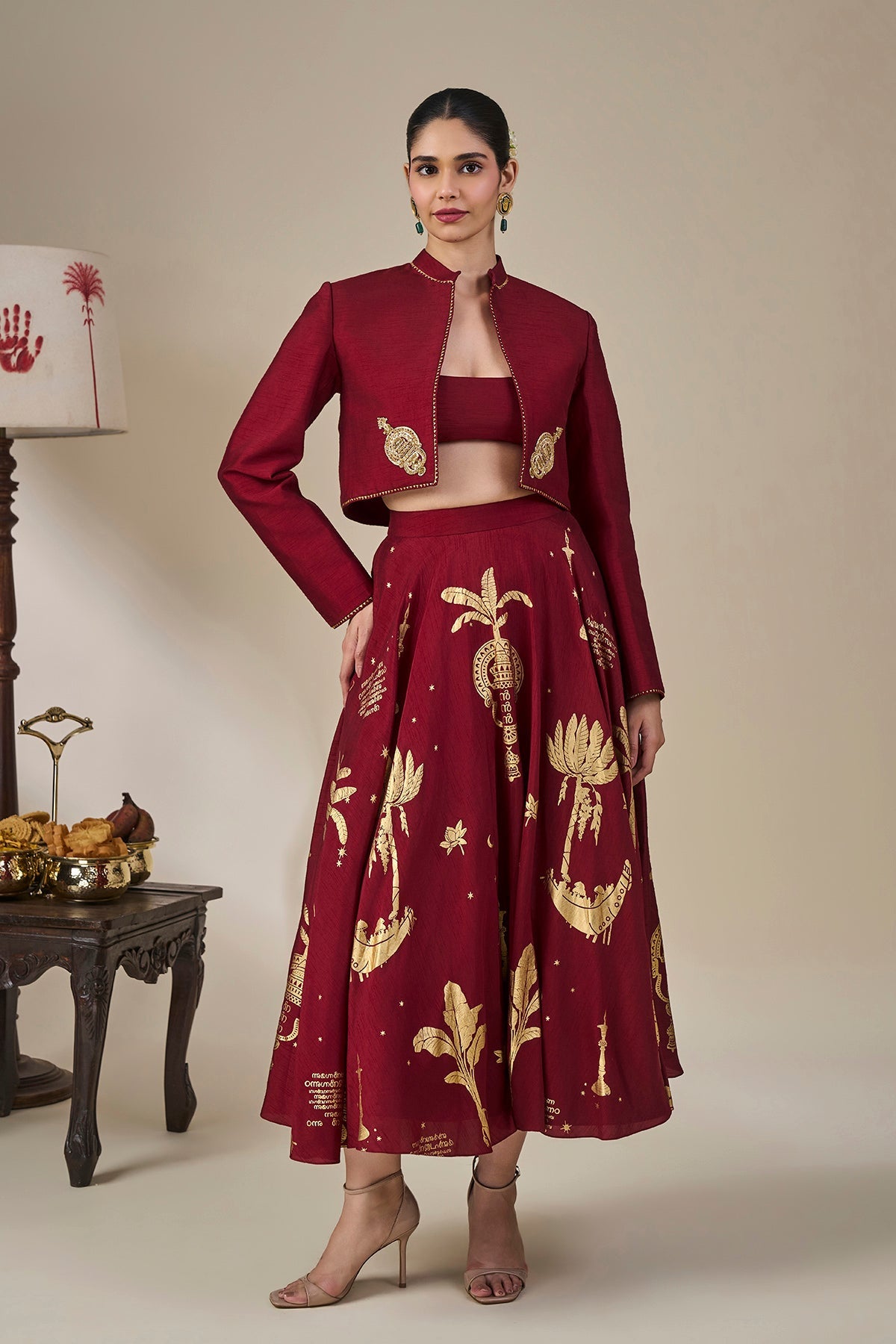 Cherry Malabar Masque Skirt Set