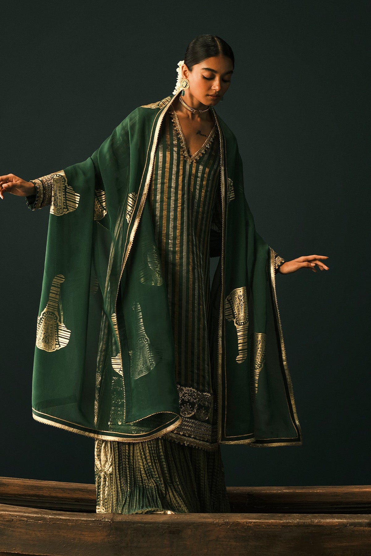 Green Kera Palm Anarkali Set