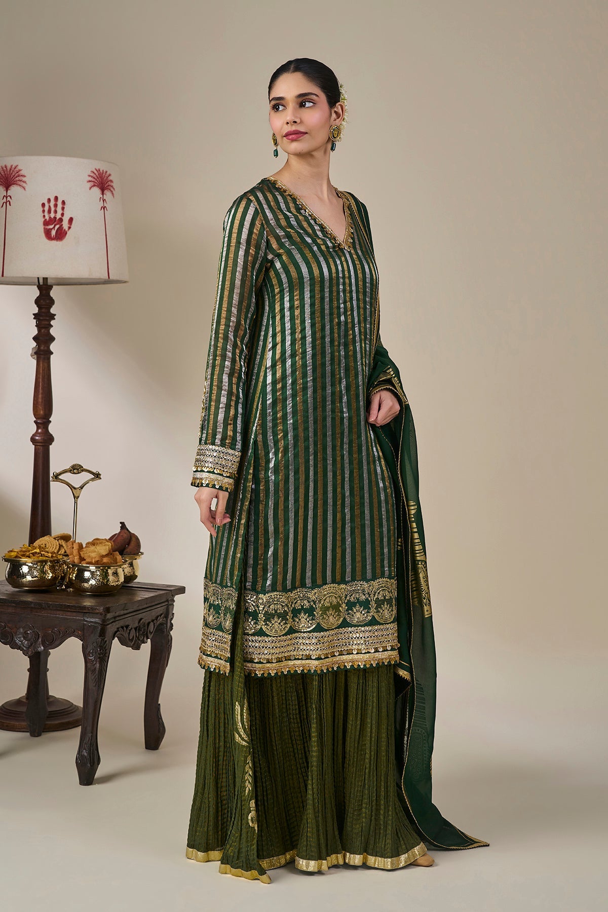 Green Kera Palm Anarkali Set