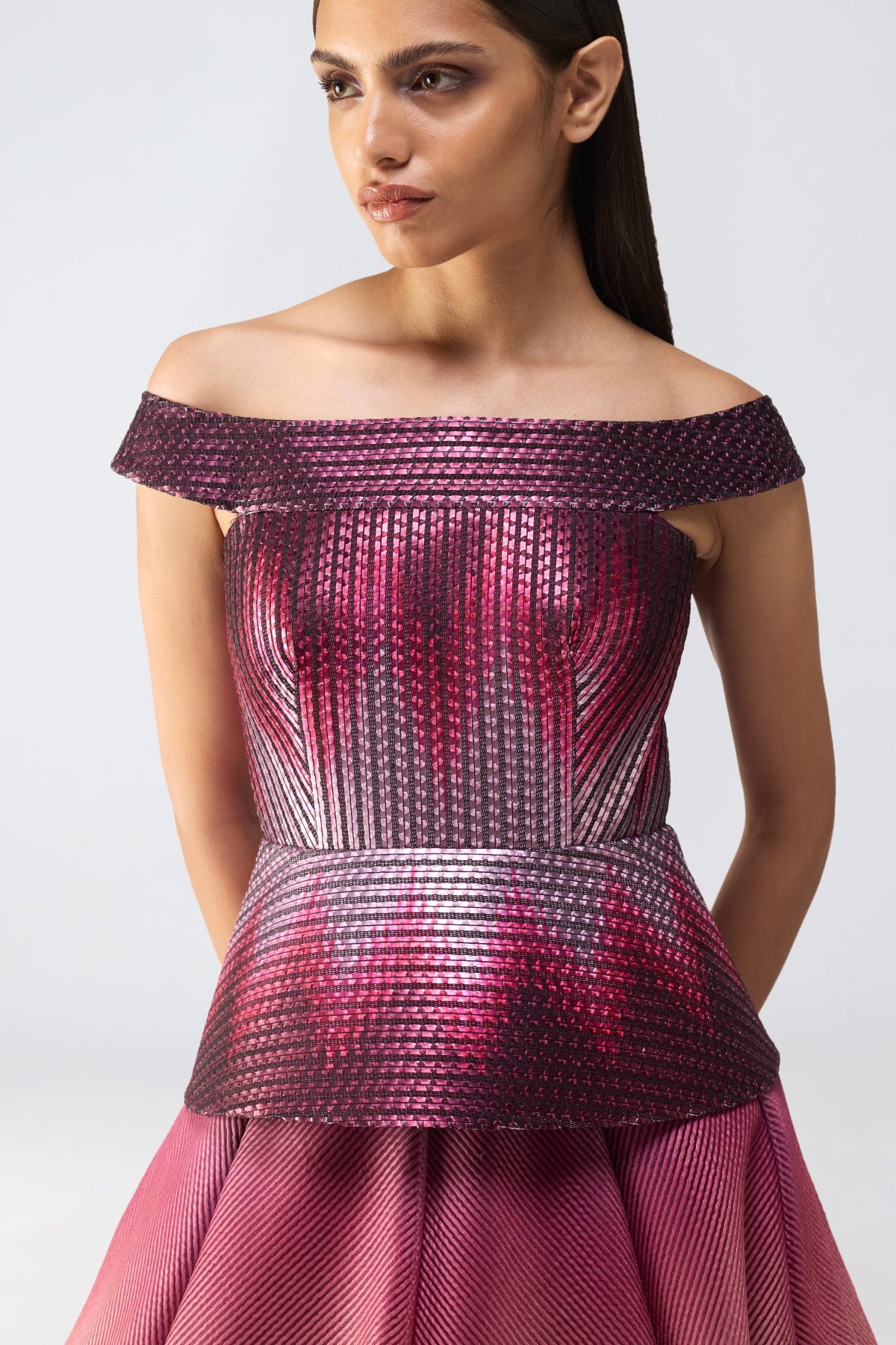 Metallic Glitch Flared Gown