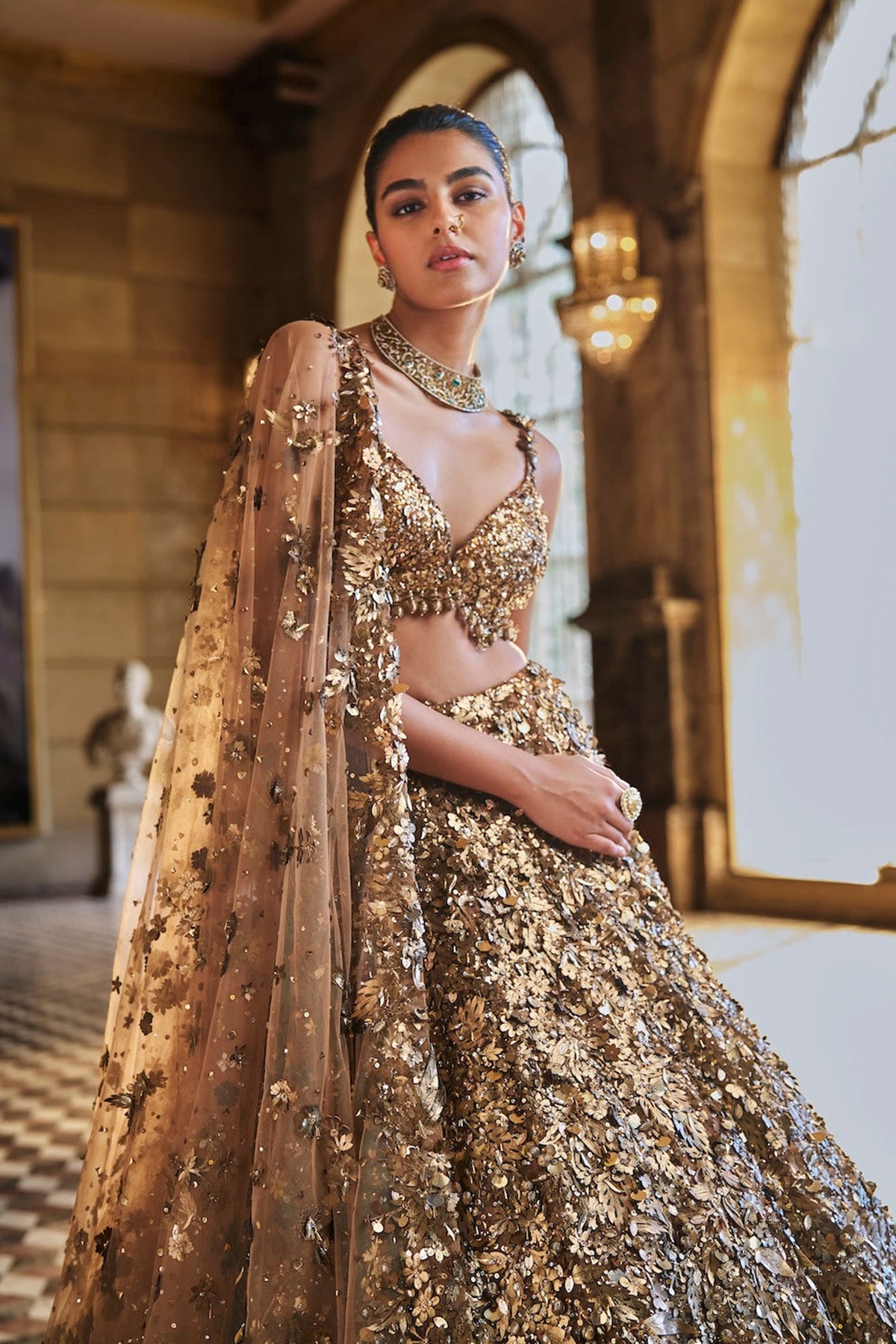 Metallic Gold 3D Lehenga Set