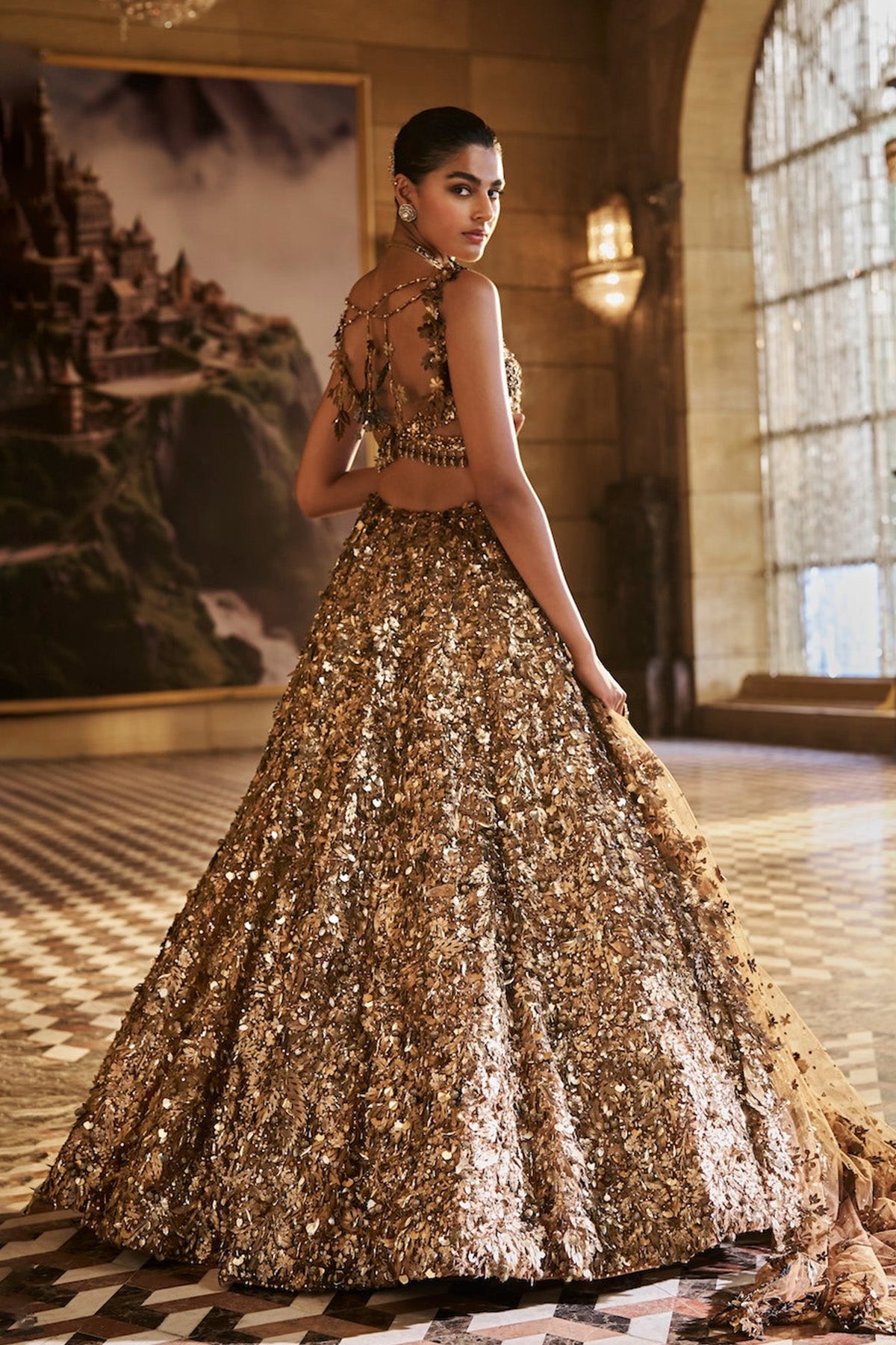 Metallic Gold 3D Lehenga Set