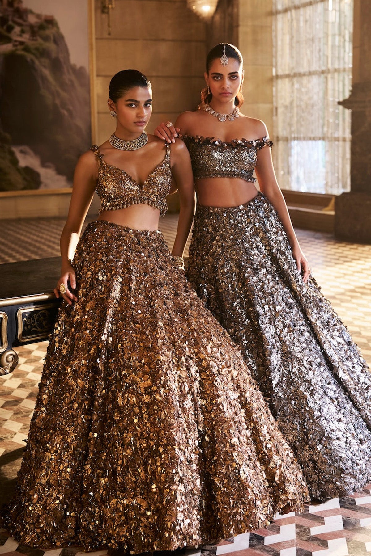 Metallic Gold 3D Lehenga Set