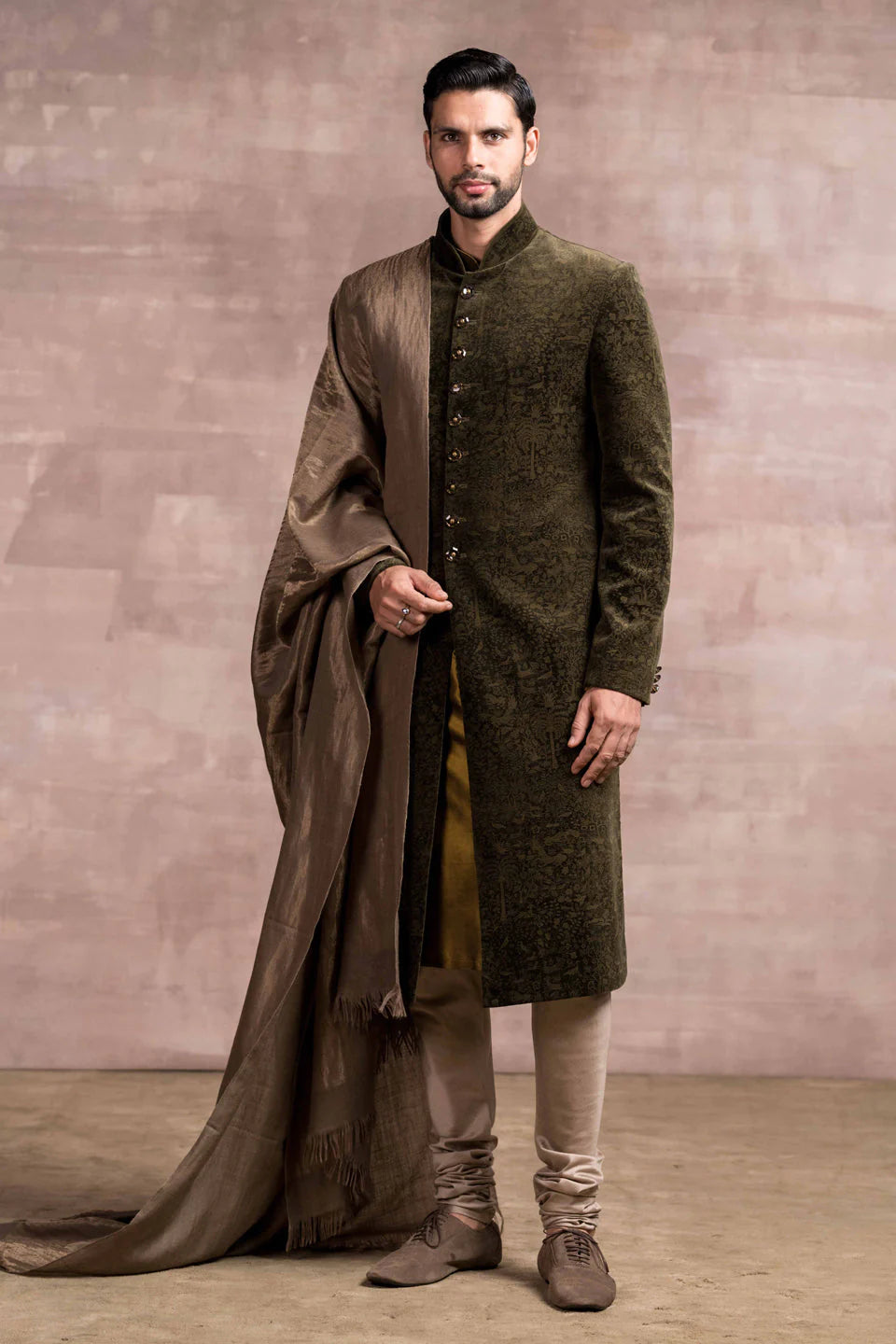 ETCHED COTTON VELVET SHERWANI