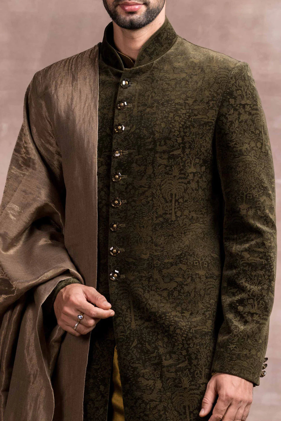 ETCHED COTTON VELVET SHERWANI