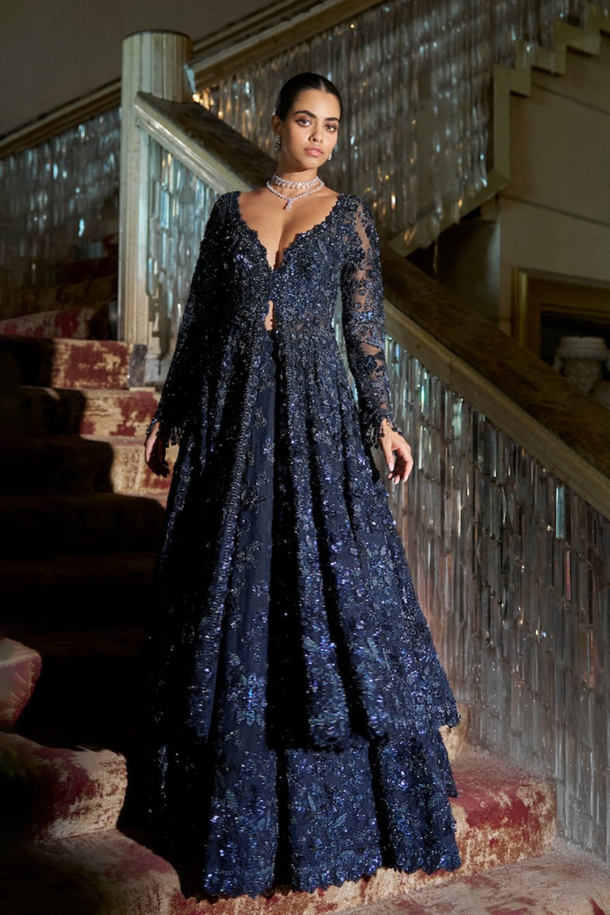 Midnight Blue Jacket Lehenga Set