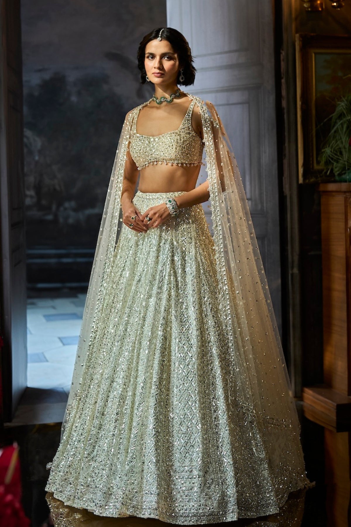 Milky White Sequin Lehenga Set