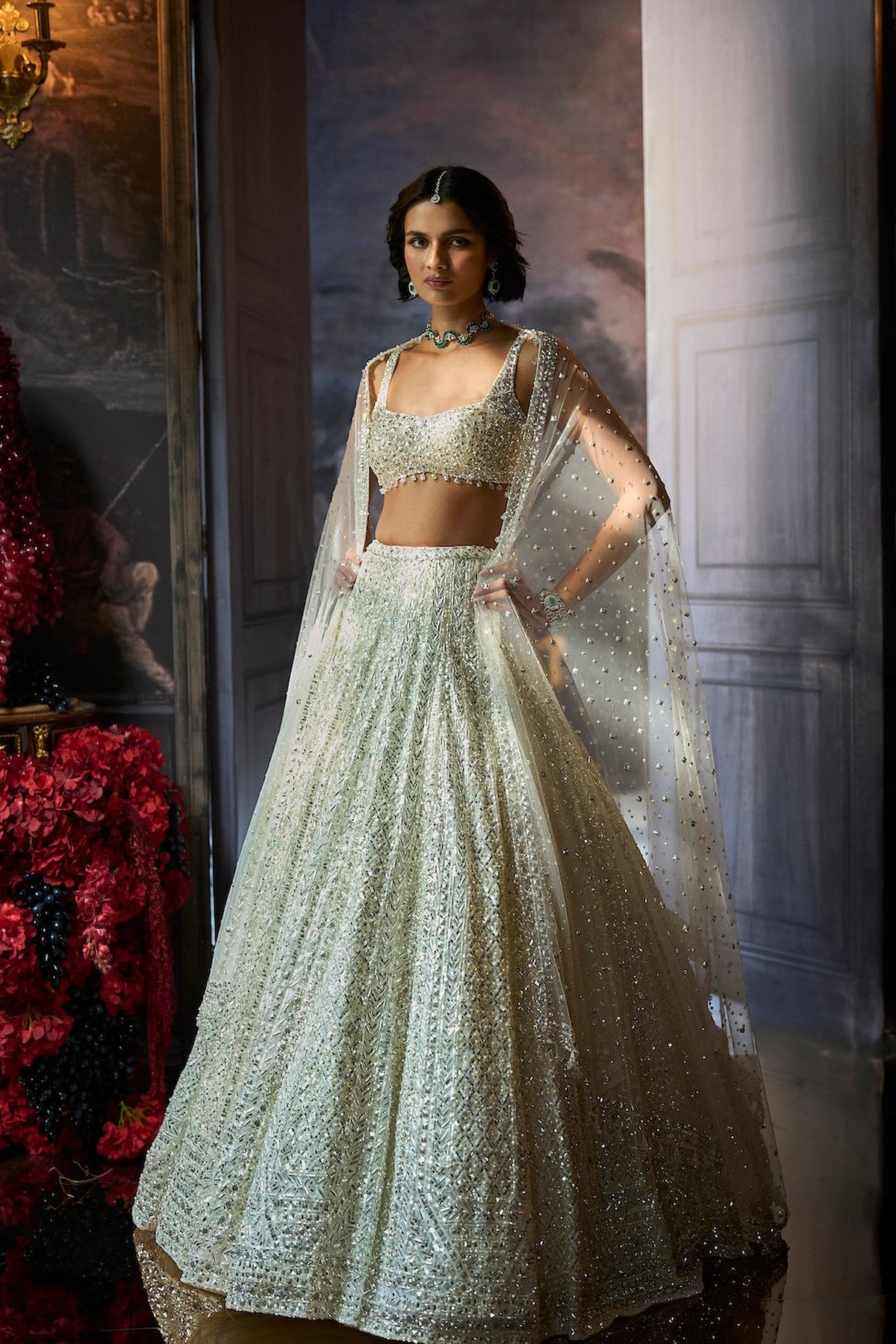 Milky White Sequin Lehenga Set