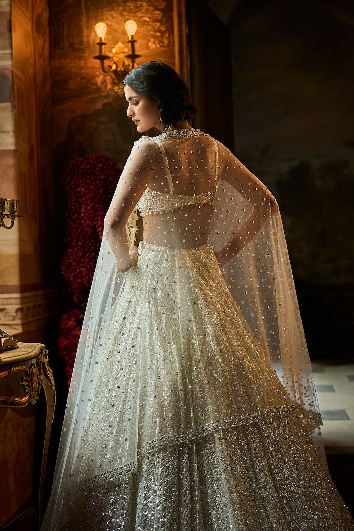 Milky White Sequin Lehenga Set