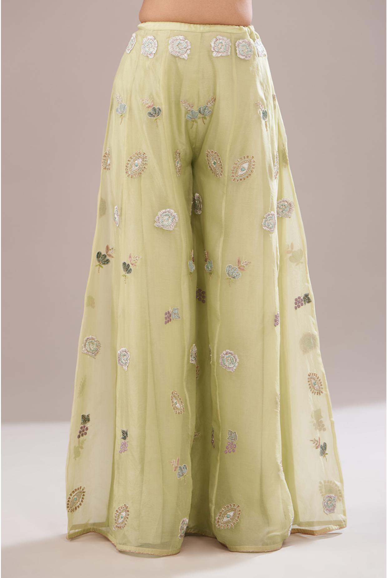 Mint Embroidered Kurta With Belt & Sharara