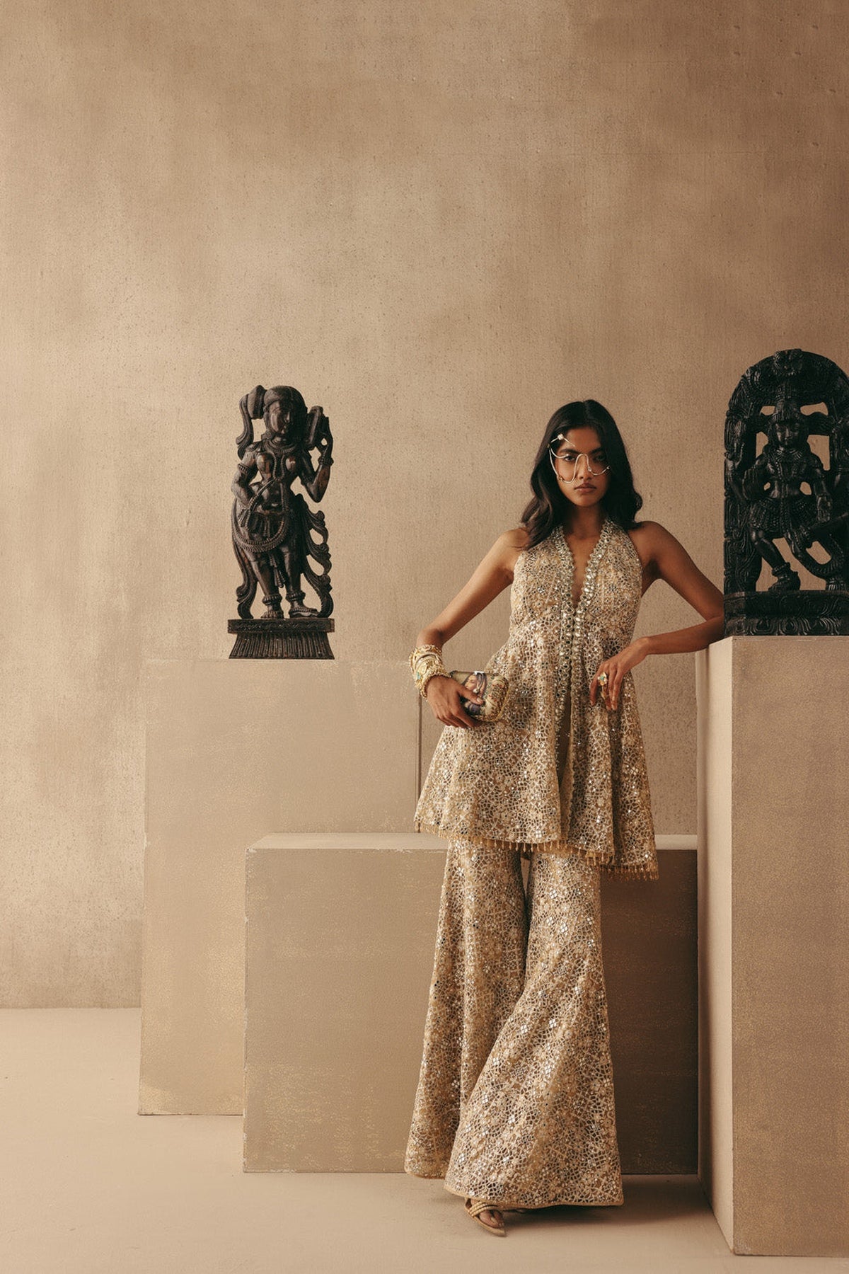 Mirrorwork And Zari Floral Lacework Shararas
