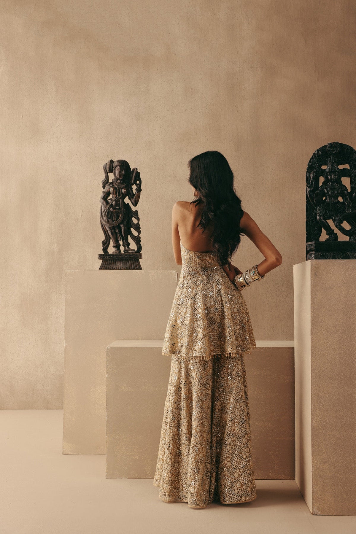 Mirrorwork And Zari Floral Lacework Shararas