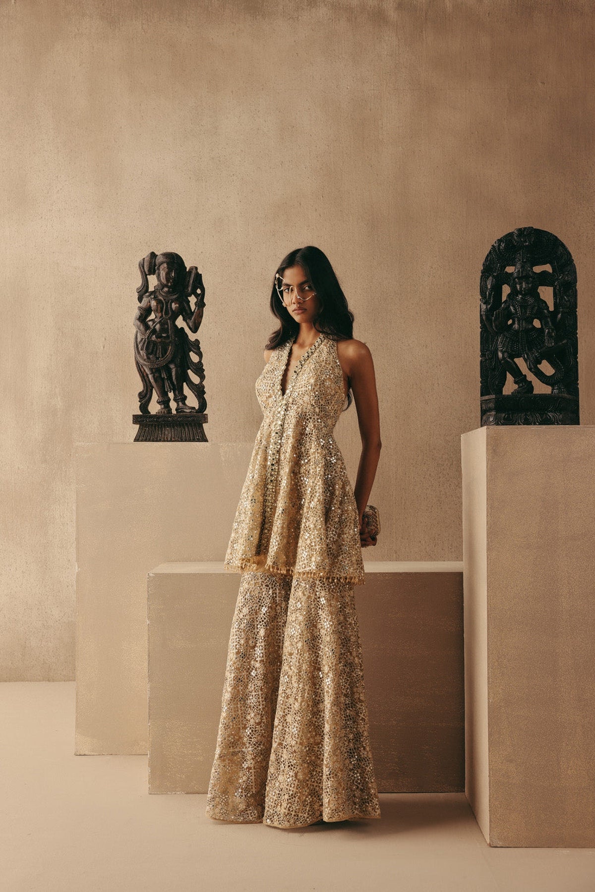 Mirrorwork And Zari Floral Lacework Shararas