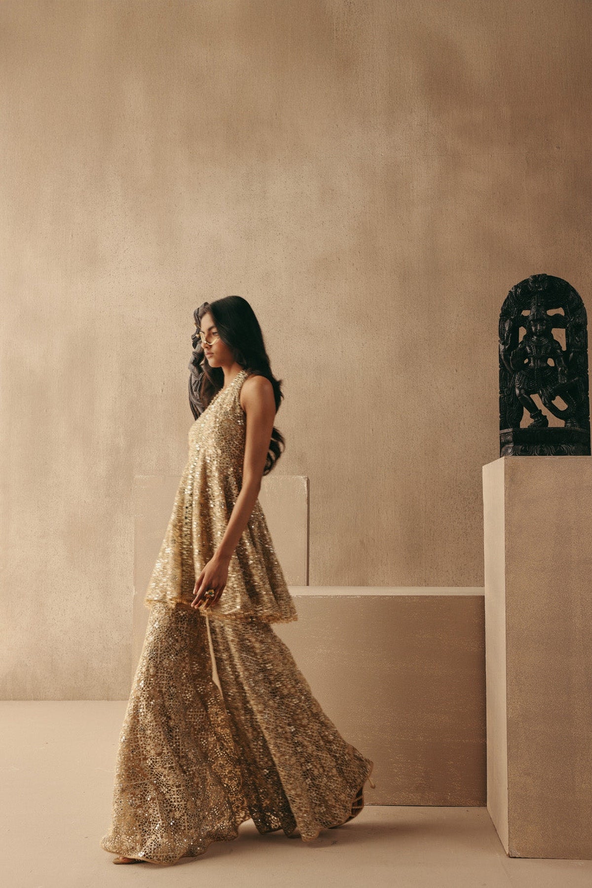 Mirrorwork And Zari Floral Lacework Shararas