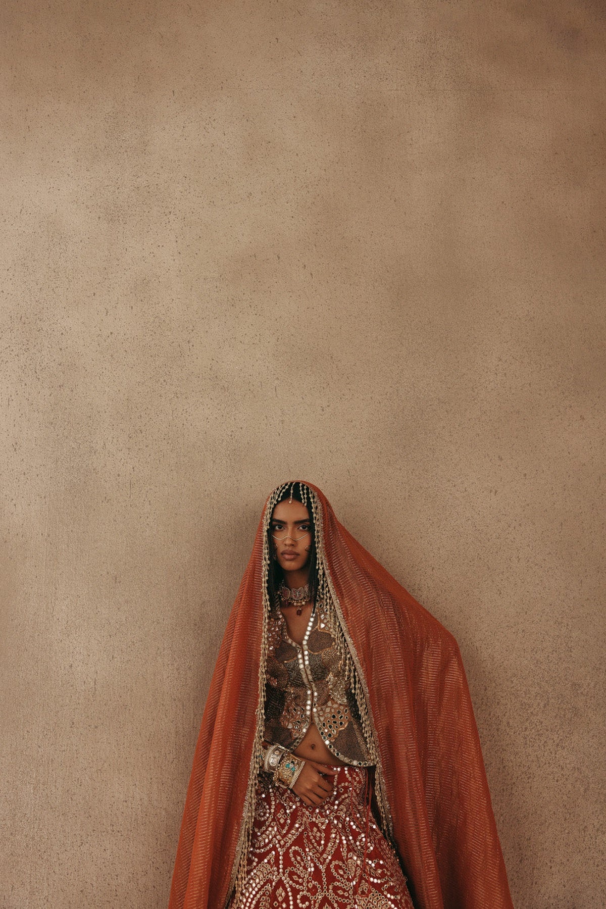 Mirrorwork Fish Cut Lehenga with Gilet and Dupatta