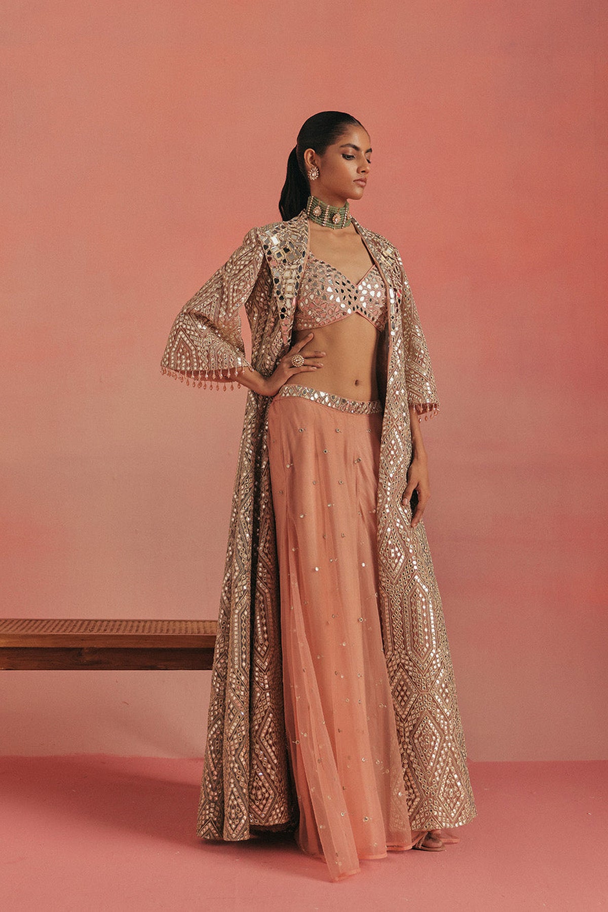 Mirrorwork Flared Skirt Pants