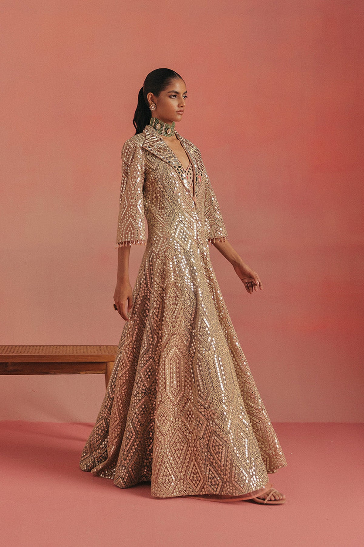 Mirrorwork Flared Skirt Pants