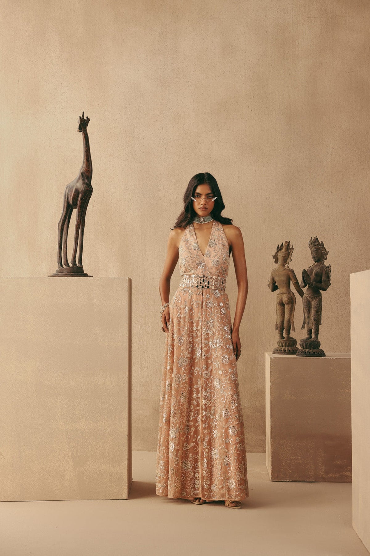 Mirrorwork Halter Neck Dress