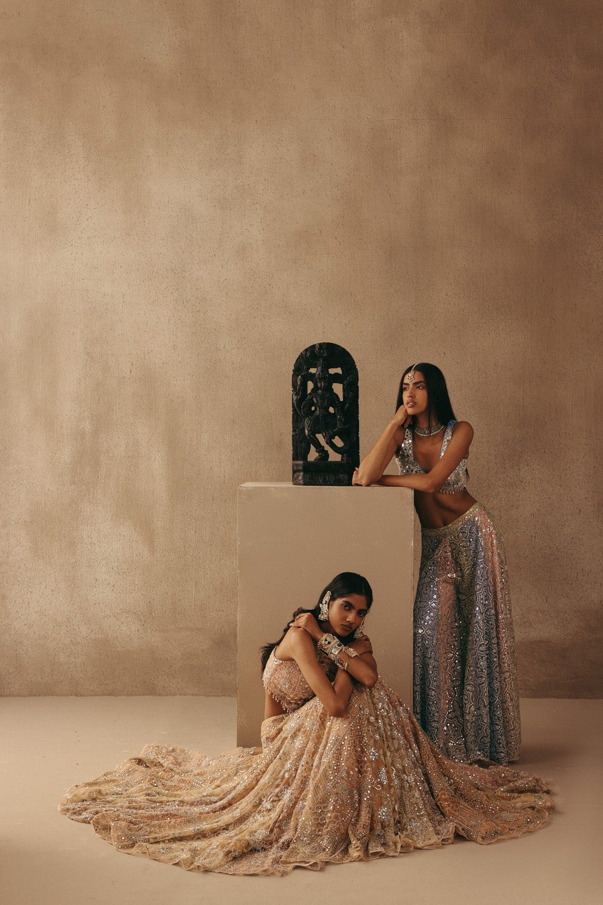 Mirrorwork Sharara Lehenga with Sleeveless Blouse and Slip On Jacket