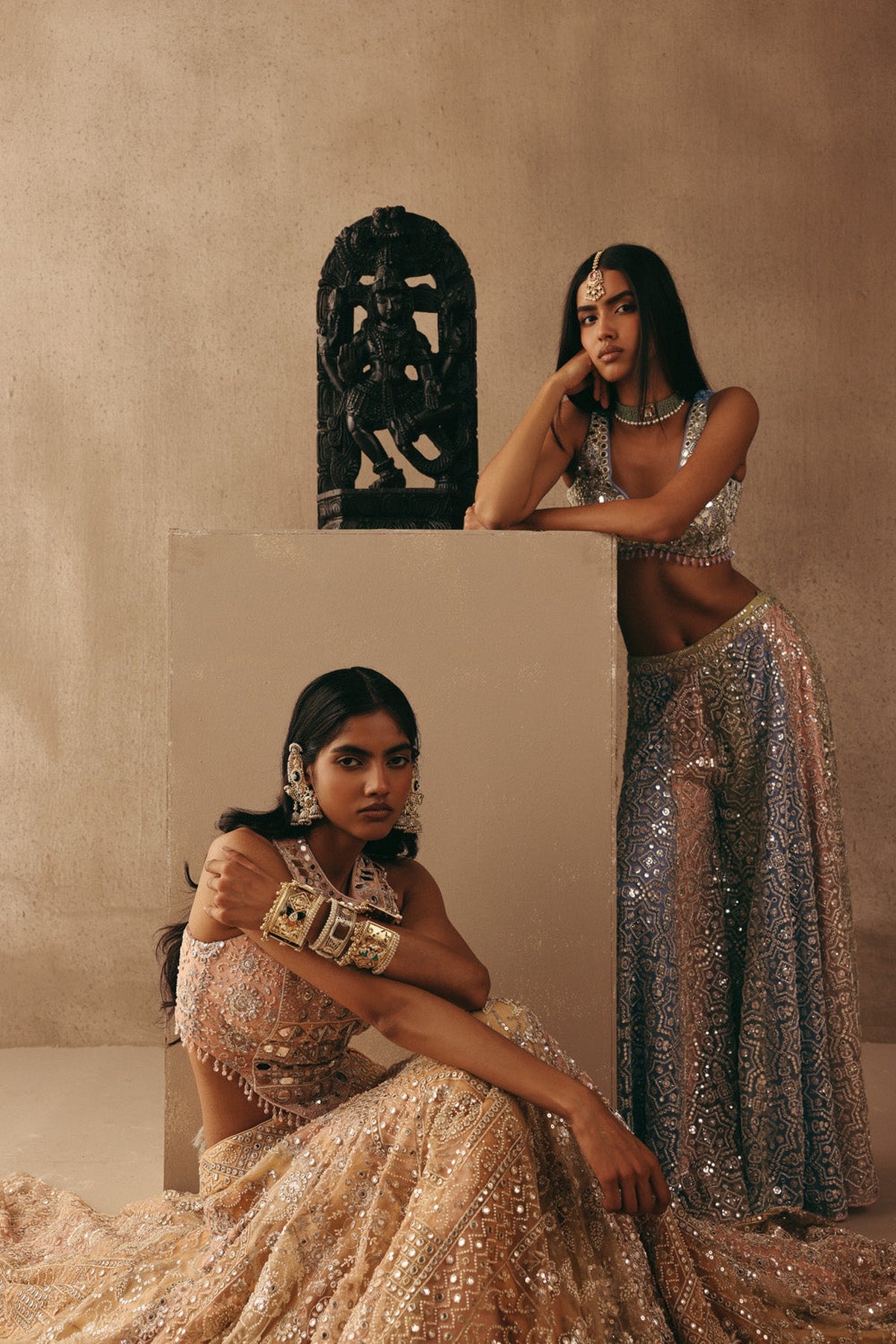 Mirrorwork Sharara Lehenga with Sleeveless Blouse and Slip On Jacket