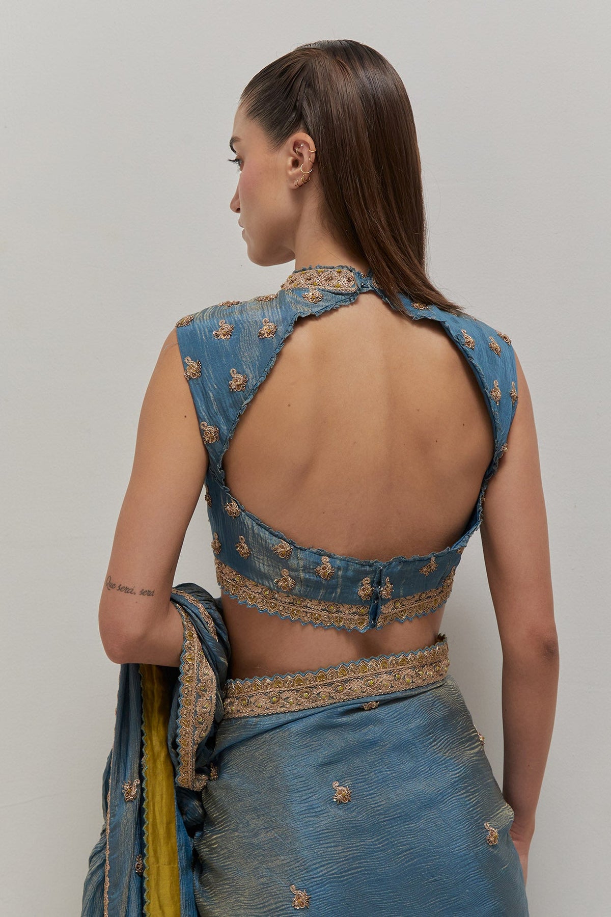 Mist Blue Ruffle Saree Set