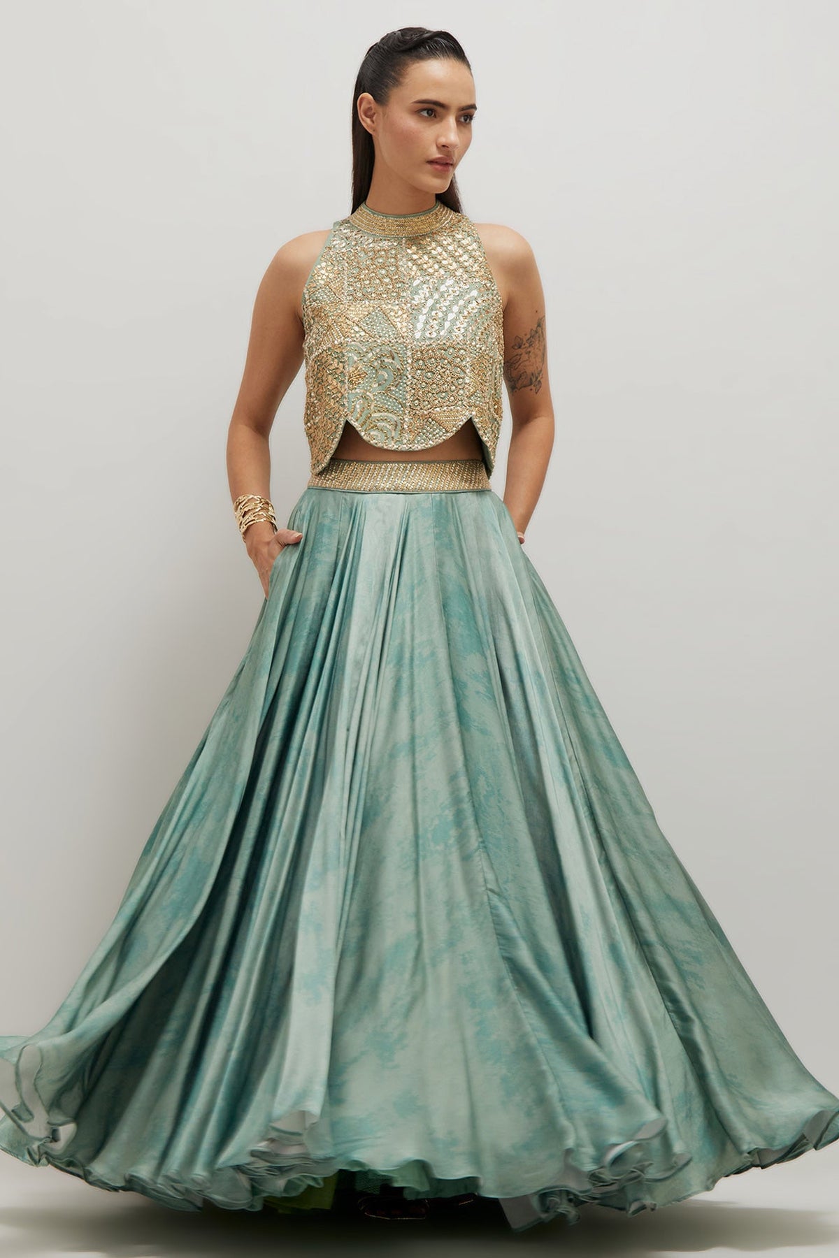 Artistic Scallop Top And Skirt