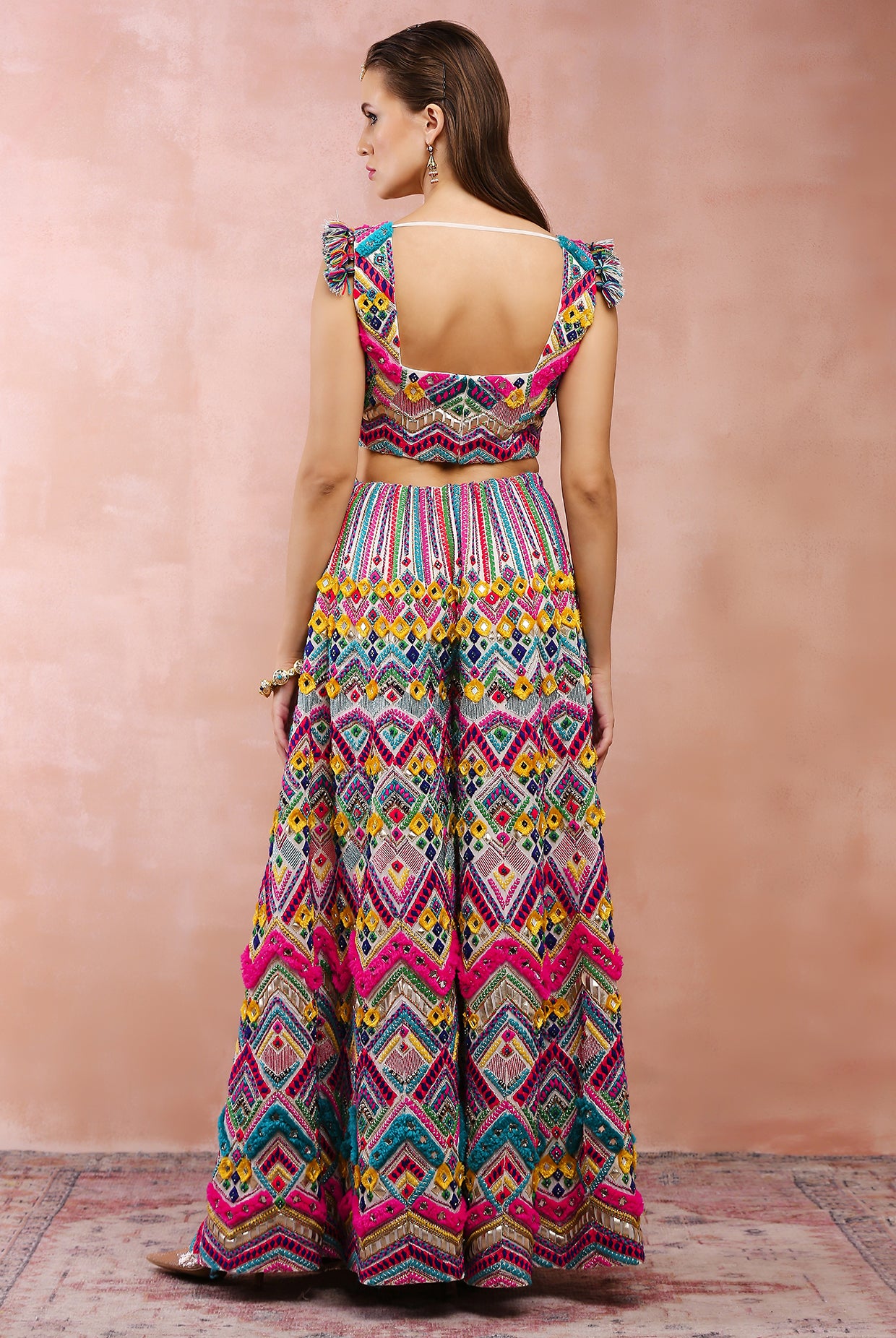 MULI COLOUR EMBROIDERED CHOLI WITH SHARARA