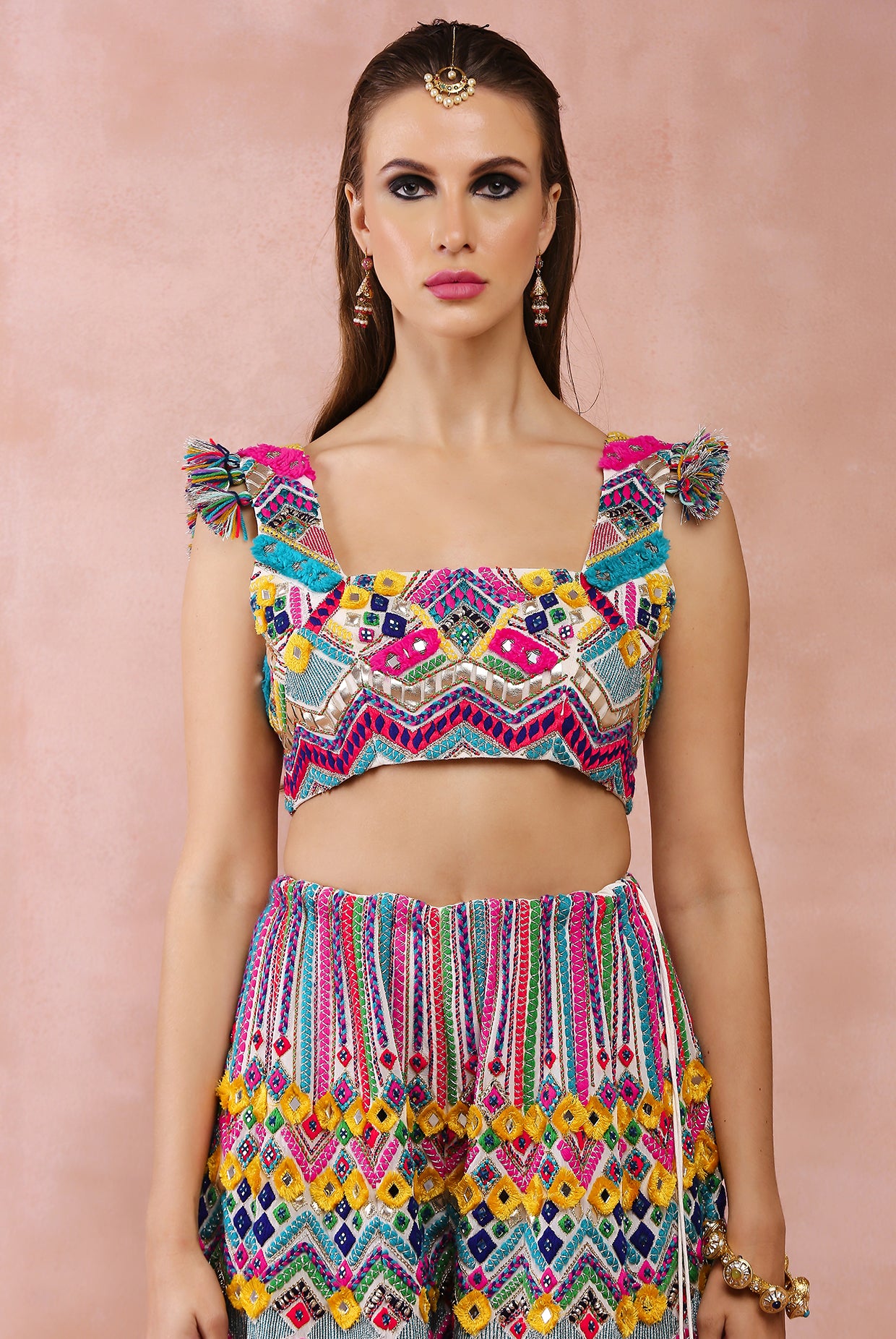 MULI COLOUR EMBROIDERED CHOLI WITH SHARARA